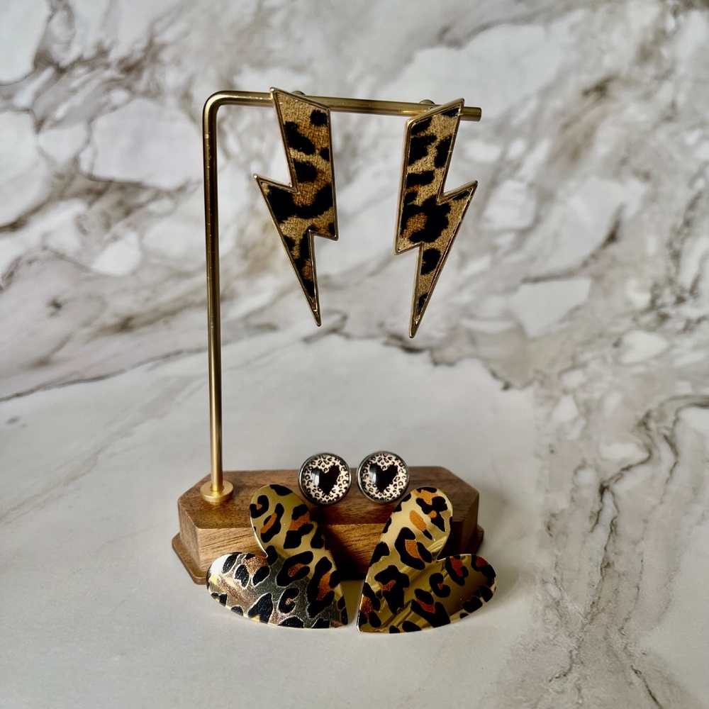🖤 Wild at Heart – 3-Pair Leopard Print Earring Set (Stainless Steel Posts)